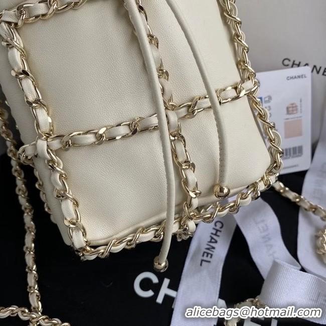 Hot Sell Cheap Chanel small drawstring bag Lambskin & Gold Metal AS2313 white