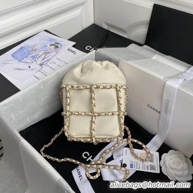 Hot Sell Cheap Chanel small drawstring bag Lambskin & Gold Metal AS2313 white