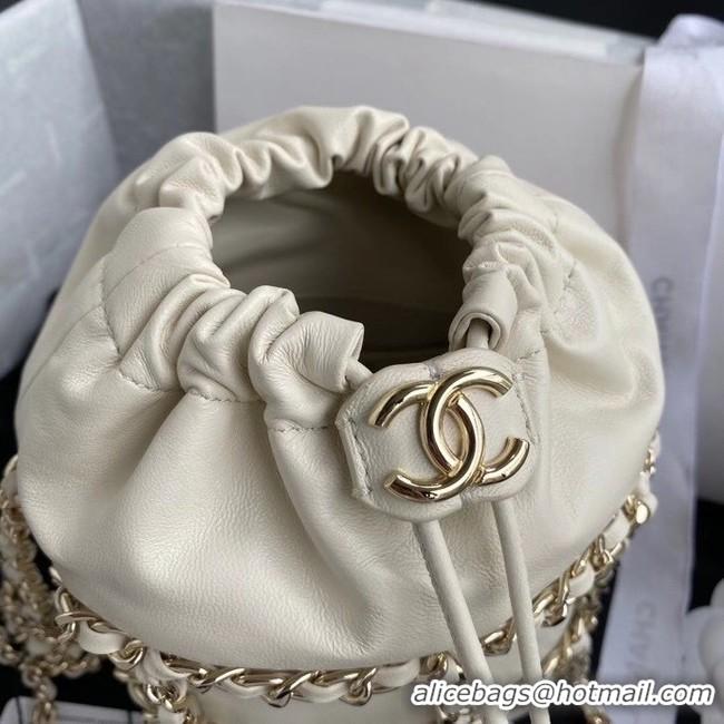 Hot Sell Cheap Chanel small drawstring bag Lambskin & Gold Metal AS2313 white