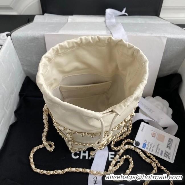 Hot Sell Cheap Chanel small drawstring bag Lambskin & Gold Metal AS2313 white