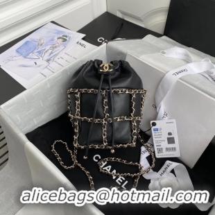 Well Crafted Chanel small drawstring bag Lambskin & Gold Metal AS2313 black