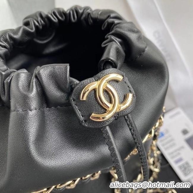 Well Crafted Chanel small drawstring bag Lambskin & Gold Metal AS2313 black