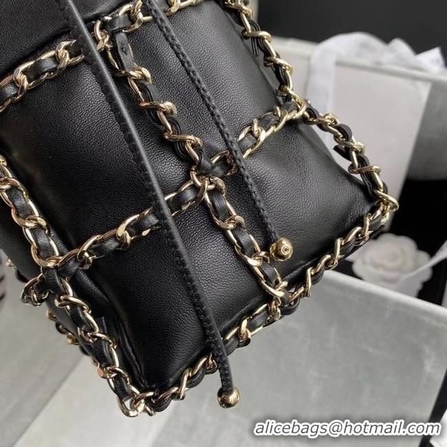 Well Crafted Chanel small drawstring bag Lambskin & Gold Metal AS2313 black