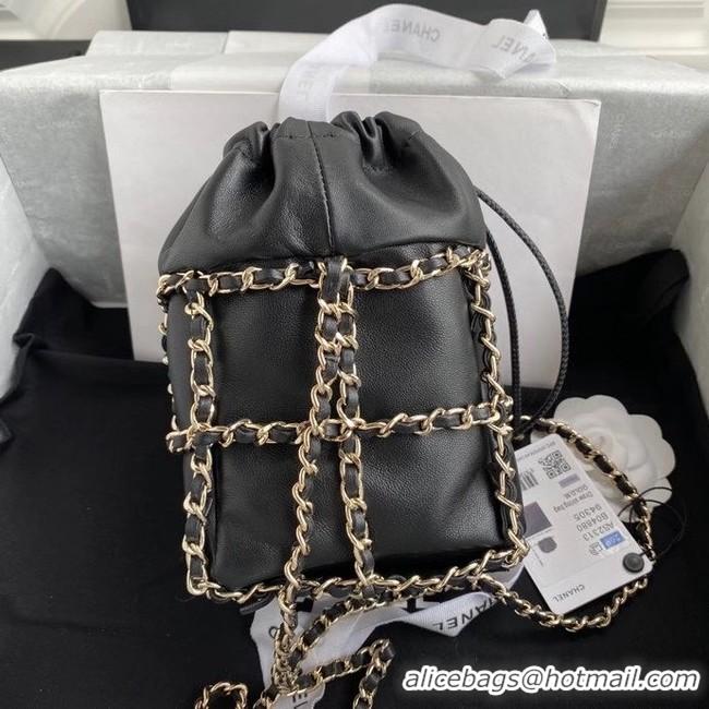 Well Crafted Chanel small drawstring bag Lambskin & Gold Metal AS2313 black