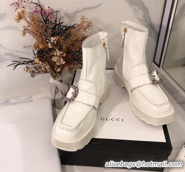 New Style Gucci Dionysus Shiny Calfskin 20cm Short Boots 120133 White