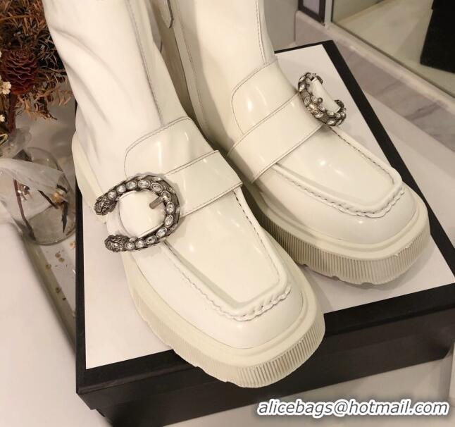 New Style Gucci Dionysus Shiny Calfskin 20cm Short Boots 120133 White