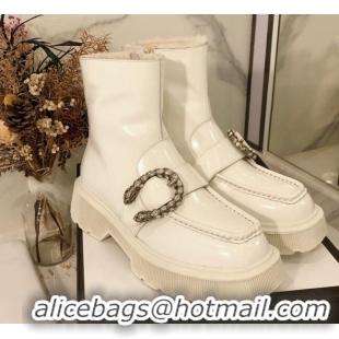 Best Grade Gucci Dionysus Shiny Calfskin Wool 20cm Short Boots 120134 White