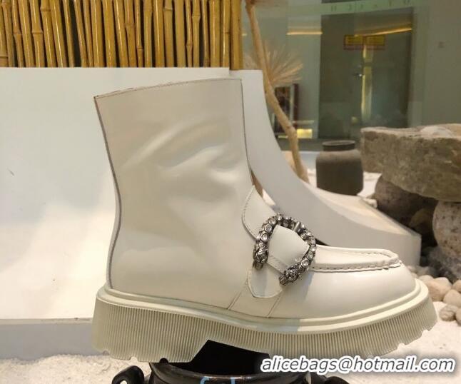 Best Grade Gucci Dionysus Shiny Calfskin Wool 20cm Short Boots 120134 White