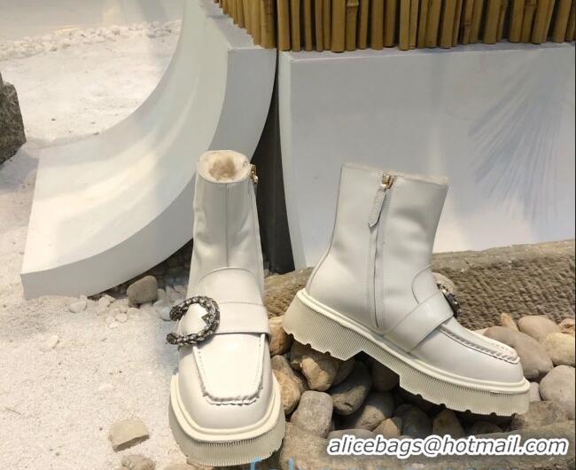 Best Grade Gucci Dionysus Shiny Calfskin Wool 20cm Short Boots 120134 White