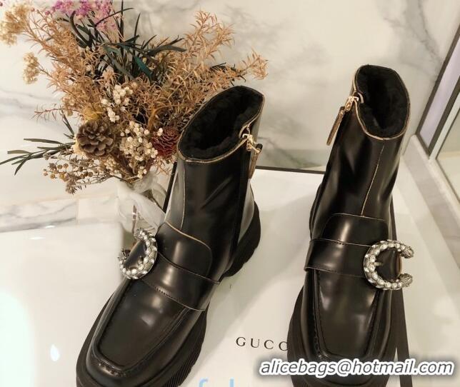 Fashion Gucci Dionysus Shiny Calfskin Wool 20cm Short Boots 120136 Black 