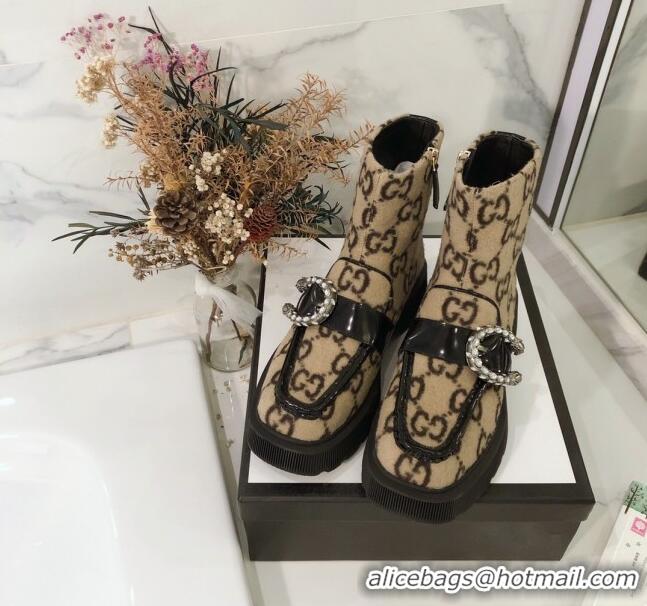 Most Popular Gucci Dionysus GG Wool Short Boots 120137 Beige