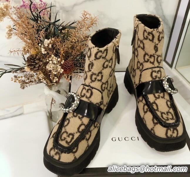 Most Popular Gucci Dionysus GG Wool Short Boots 120137 Beige