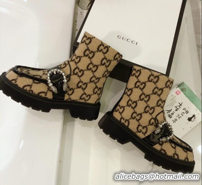 Most Popular Gucci Dionysus GG Wool Short Boots 120137 Beige