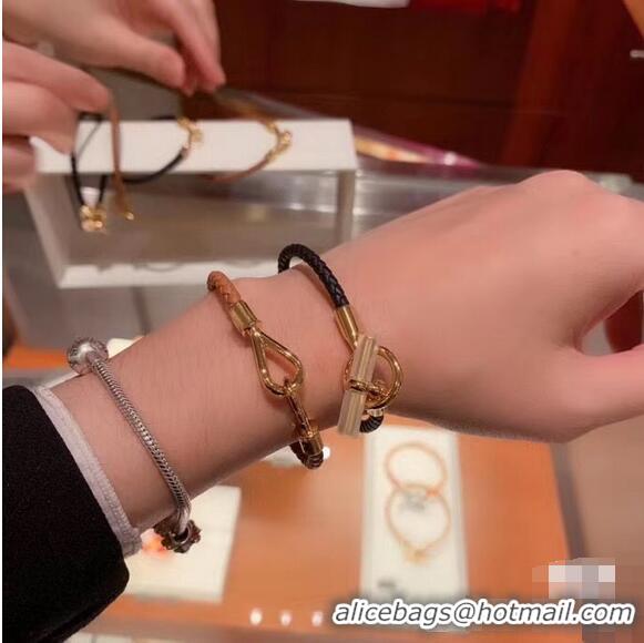 Top Sell Hermes Glenan Braided Bracelet H85230 Black/Gold