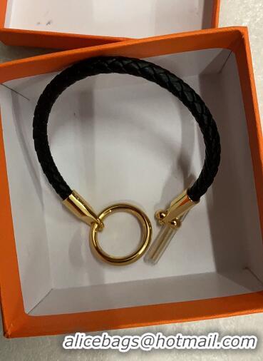 Top Sell Hermes Glenan Braided Bracelet H85230 Black/Gold