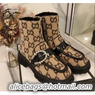 Most Popular Gucci Dionysus GG Wool Lining Short Boots 120138 Beige