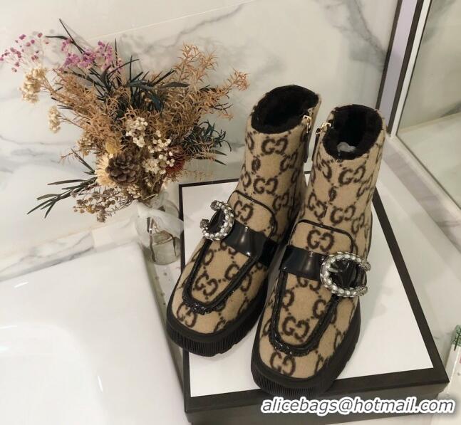 Most Popular Gucci Dionysus GG Wool Lining Short Boots 120138 Beige