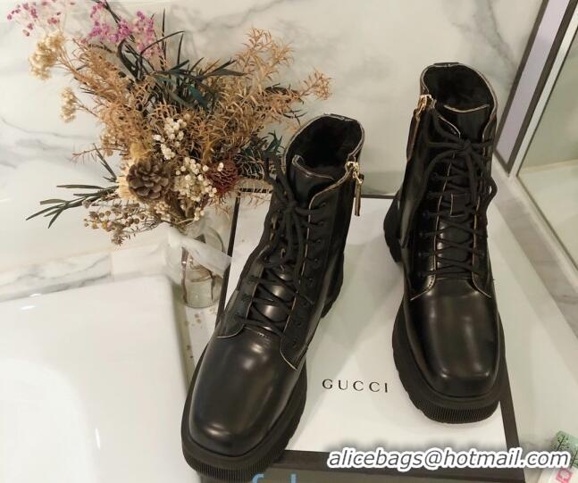 New Design Gucci Calfskin Wool Lace-up 20 cm Short Boots 120139 Black