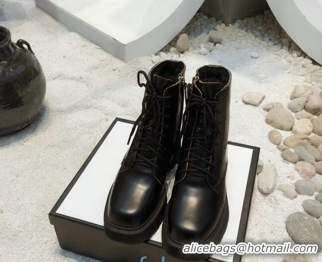 New Design Gucci Calfskin Wool Lace-up 20 cm Short Boots 120139 Black