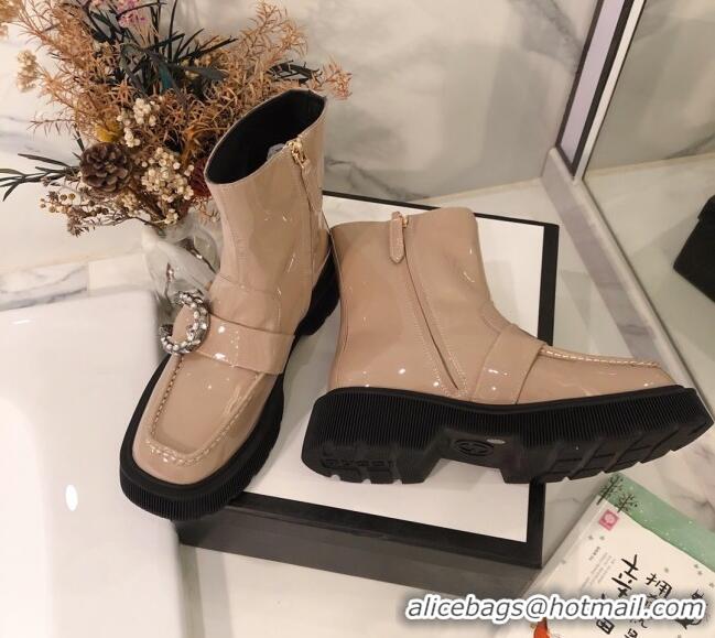 New Style Gucci Dionysus Patent Leather 20 cm Short Boots Nude 120140