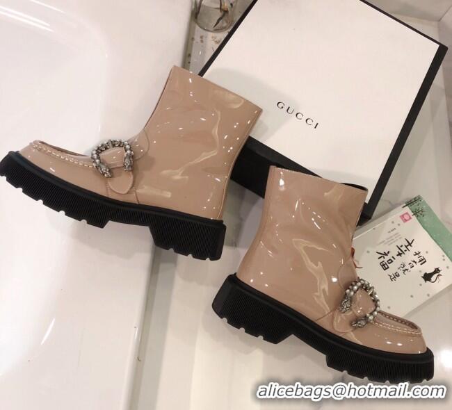 New Style Gucci Dionysus Patent Leather 20 cm Short Boots Nude 120140