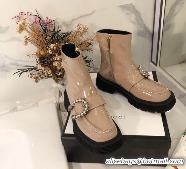 New Style Gucci Dionysus Patent Leather 20 cm Short Boots Nude 120140