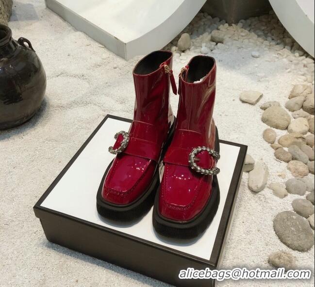 Top Quality Gucci Dionysus Patent Leather 20 cm Short Boots 120140 Burgundy