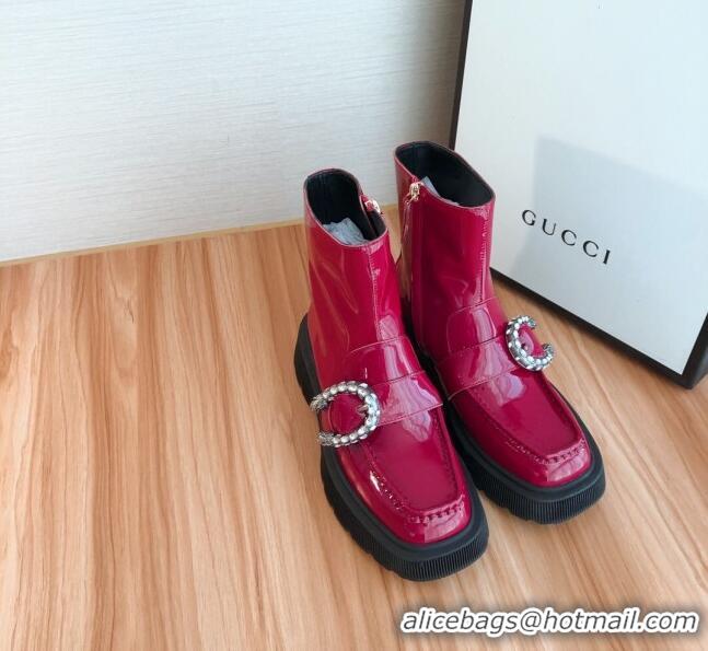 Top Quality Gucci Dionysus Patent Leather 20 cm Short Boots 120140 Burgundy