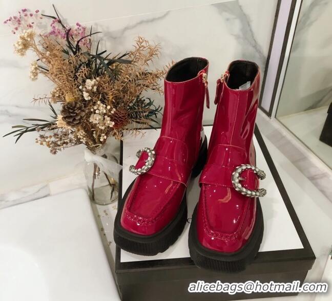 Top Quality Gucci Dionysus Patent Leather 20 cm Short Boots 120140 Burgundy