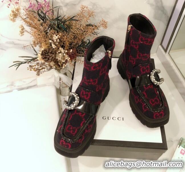 Best Luxury Gucci Dionysus 20cm GG Wool Short Boots 120143 Navy Blue