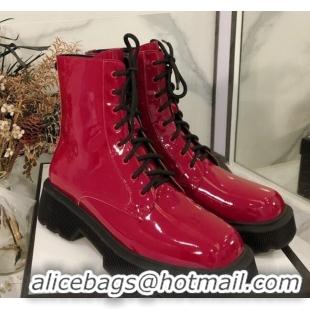 Most Popular Gucci Patent Leathe 23 Lace-up Short Boots 120145 Burgundy