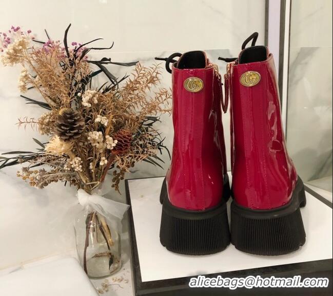 Most Popular Gucci Patent Leathe 23 Lace-up Short Boots 120145 Burgundy