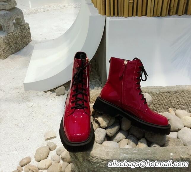 Most Popular Gucci Patent Leathe 23 Lace-up Short Boots 120145 Burgundy