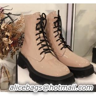 Fashion Gucci Patent Leathe 23 Lace-up Short Boots 120145 Nude