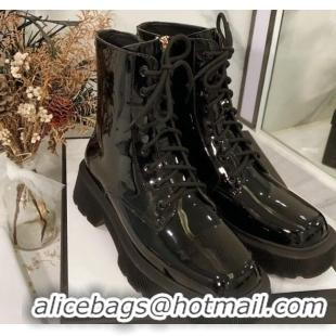 Affordable Price Gucci Patent Leathe 23 Lace-up Short Boots 120145 Black