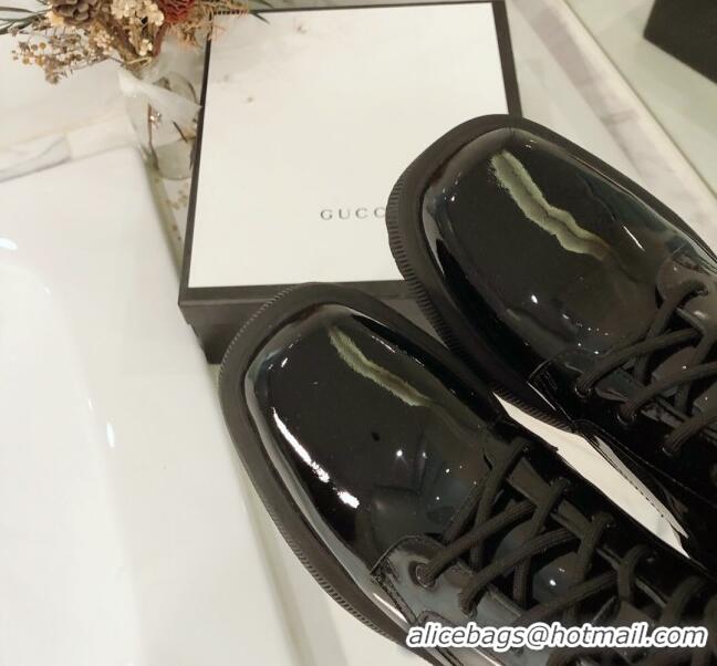 Affordable Price Gucci Patent Leathe 23 Lace-up Short Boots 120145 Black