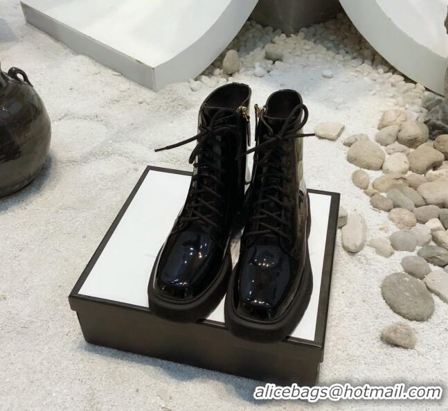 Affordable Price Gucci Patent Leathe 23 Lace-up Short Boots 120145 Black