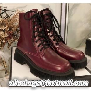 Popular Gucci Oily Leathe 23 Lace-up Short Boots 120148 Burgundy