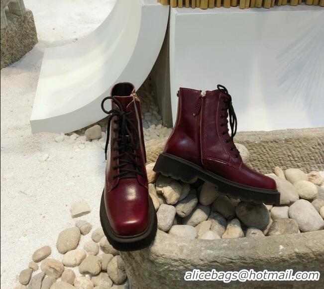 Popular Gucci Oily Leathe 23 Lace-up Short Boots 120148 Burgundy