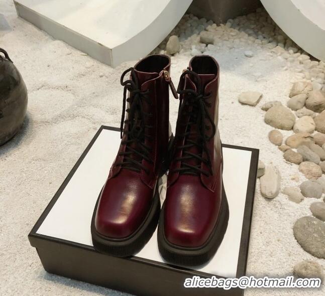 Popular Gucci Oily Leathe 23 Lace-up Short Boots 120148 Burgundy