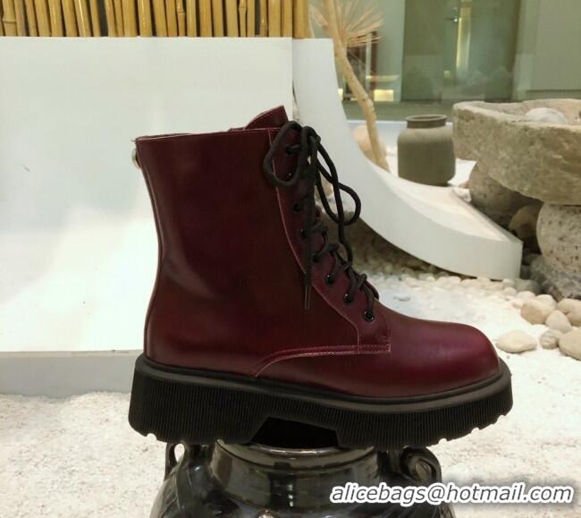 Popular Gucci Oily Leathe 23 Lace-up Short Boots 120148 Burgundy