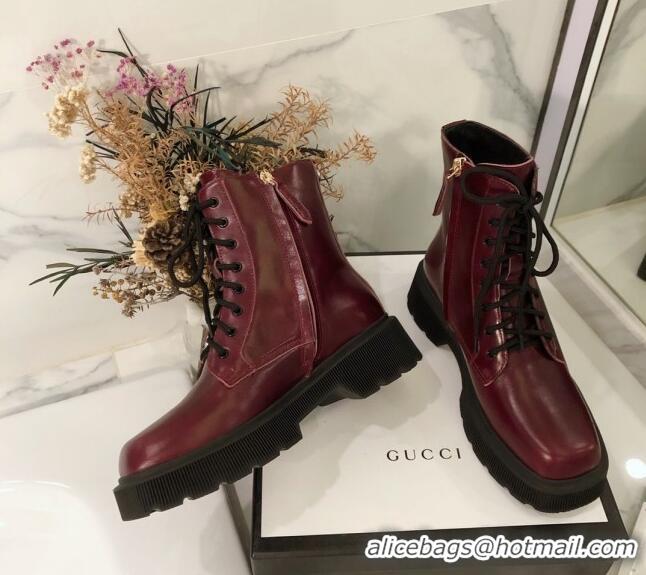 Popular Gucci Oily Leathe 23 Lace-up Short Boots 120148 Burgundy