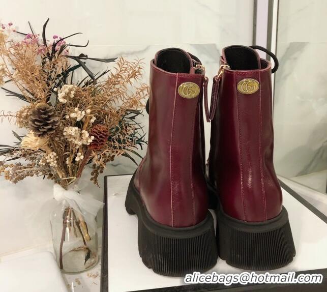 Popular Gucci Oily Leathe 23 Lace-up Short Boots 120148 Burgundy