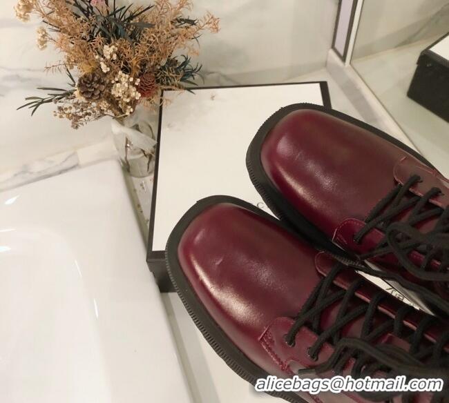 Popular Gucci Oily Leathe 23 Lace-up Short Boots 120148 Burgundy