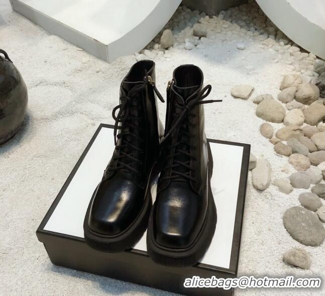 Best Design Gucci Oily Leathe 23 Lace-up Short Boots 120148 Black