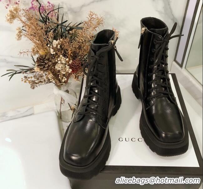 Best Design Gucci Oily Leathe 23 Lace-up Short Boots 120148 Black