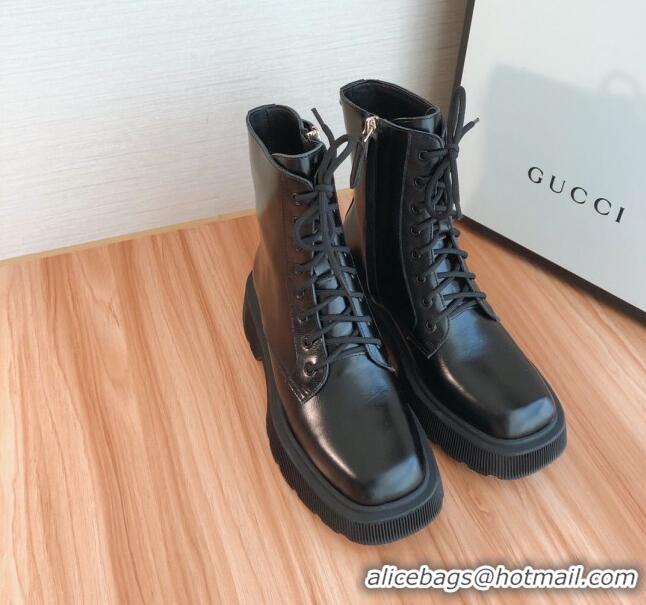 Best Design Gucci Oily Leathe 23 Lace-up Short Boots 120148 Black