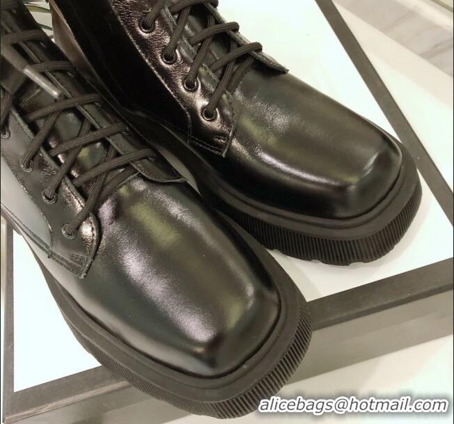 Best Design Gucci Oily Leathe 23 Lace-up Short Boots 120148 Black