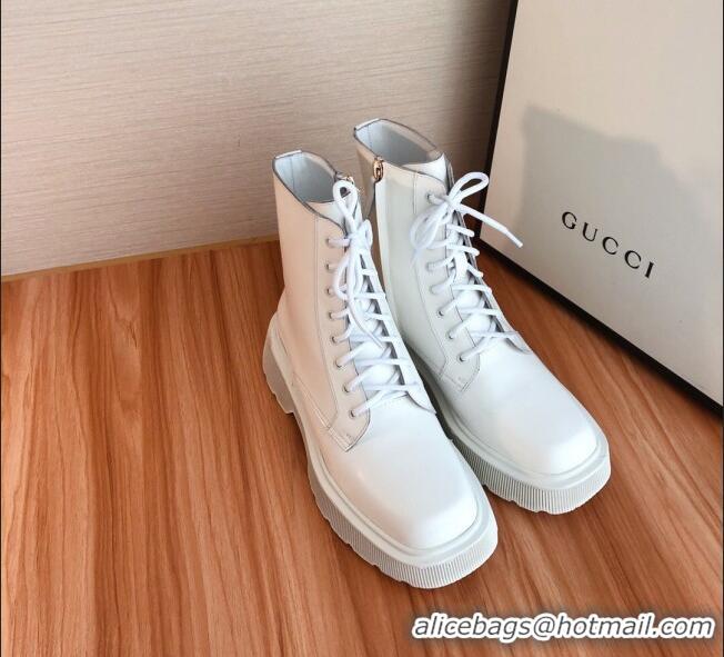 Good Product Gucci Shiny Leathe 23 Lace-up Short Boots 120151 White