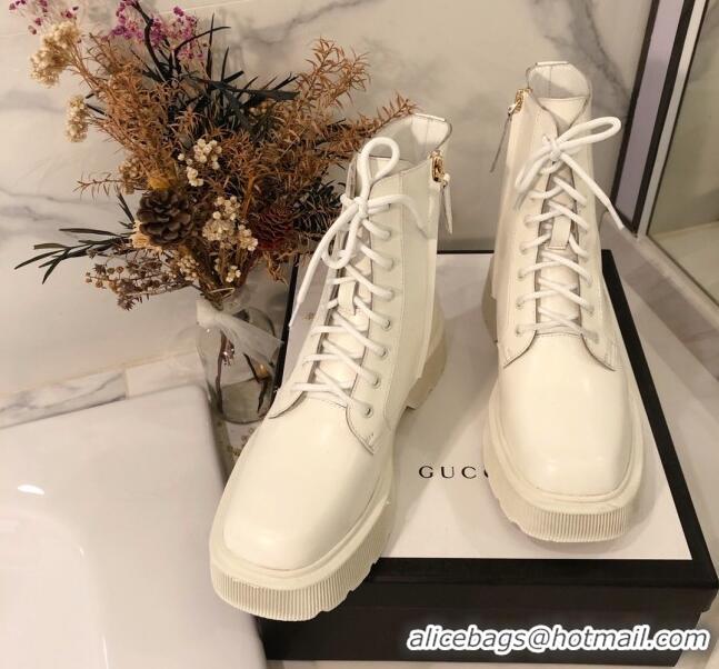 Good Product Gucci Shiny Leathe 23 Lace-up Short Boots 120151 White